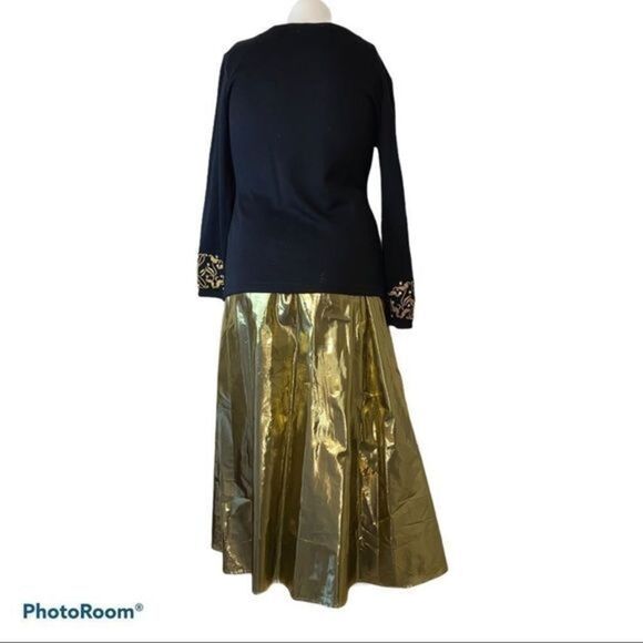 Vintage L'eau Vive knit embroidered shirt‎ with metallic gold maxi lined skirt - Picture 5 of 16